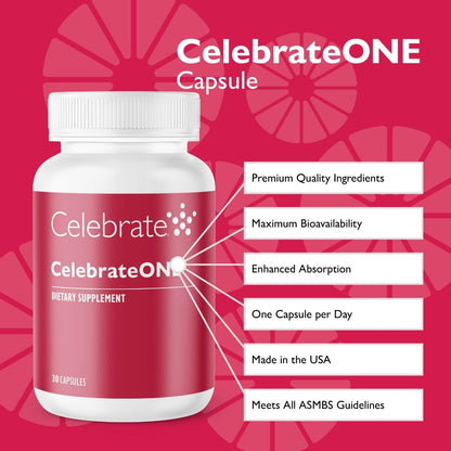 Celebrate Vitamins CelebrateONE, Iron Free - Once Daily Bariatric Multivitamin, Essential Vitamins & Minerals - Gastric Bypass & Sleeve Gastrectomy Supplement (30 Capsules)