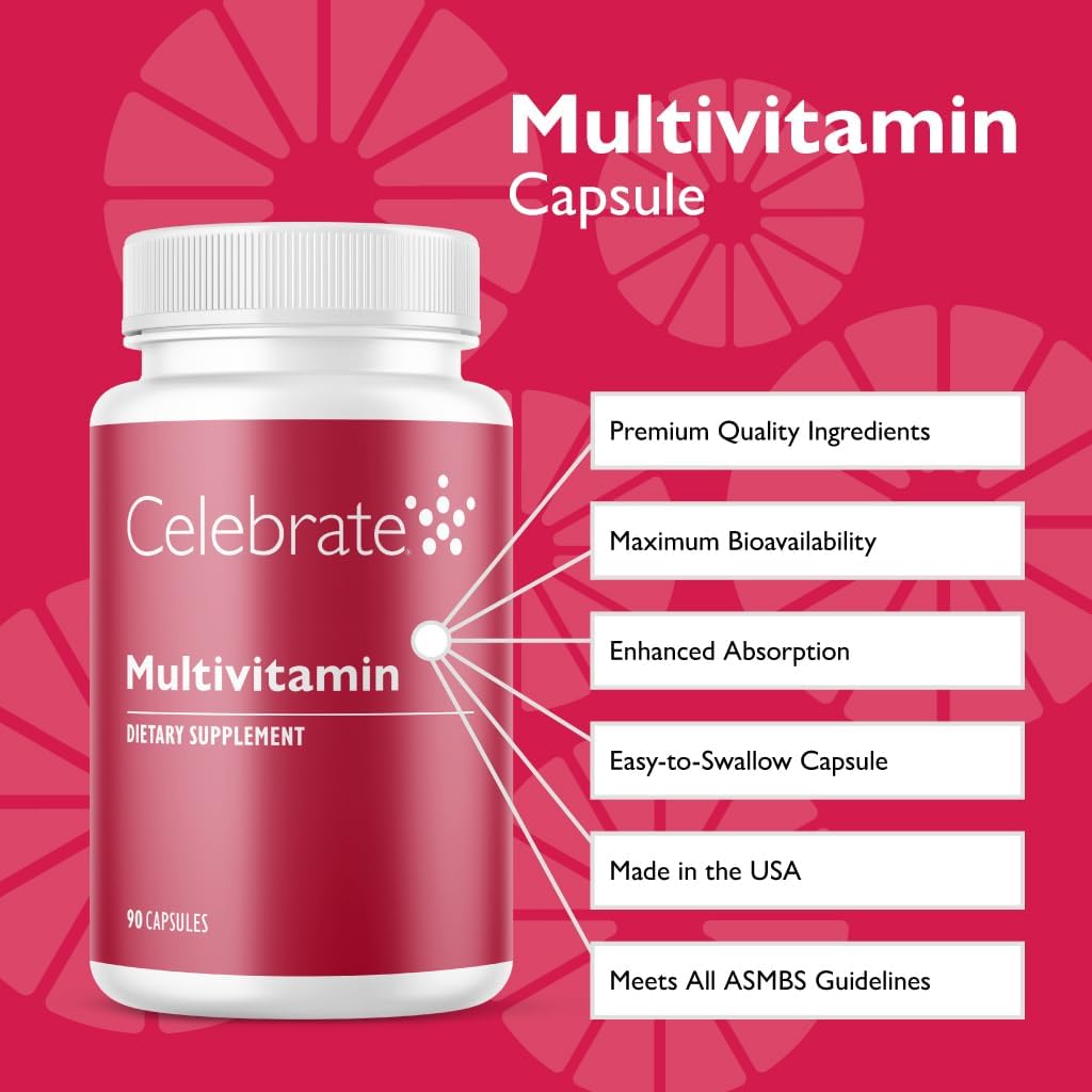 Celebrate Vitamins Bariatric Multivitamin, Iron Free - Post Gastric Bypass & Sleeve Gastrectomy Supplement for Men & Women - Essential Minerals & Vitamins A, B, D & E