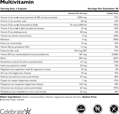 Celebrate Vitamins Bariatric Multivitamin, Iron Free - Post Gastric Bypass & Sleeve Gastrectomy Supplement for Men & Women - Essential Minerals & Vitamins A, B, D & E